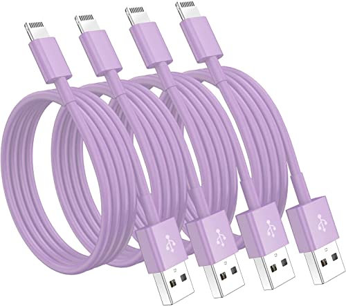 Susnwere 4 Pack Apple MFi Certified Lightning Cables, 1ft, Purple, iPhone Charger Cord for iPhone 14/14Pro/13/13Pro/12/11/11Pro/11Max/X/XS/XR/XS Max/8, iPad