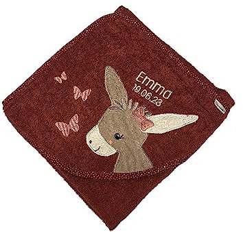 Sterntaler Badetuch 80x80 cm aus 100% Baumwolle personalisiert mit Namen/inklusive Bestickung (Emmily dunkelrot)