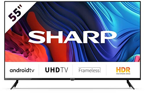 Sharp 55FL1EA - TV Android 55 Frameless (sin Marco, 4K Ultra HD, 3X HDMI 2.0, 2X USB, Bluetooth), Google Assistant, Chromecast, HDR10, DTS HD, Color Negro