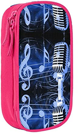 YTORA Federmäppchen mit Mikrofon und Musiknoten, großes Fassungsvermögen, Stifttasche, langlebig, 3 Fächer, rose, Einheitsgröße, Taschen-Organizer