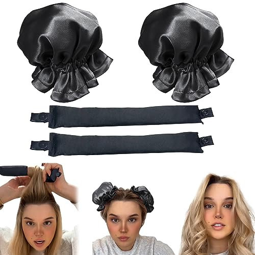 VIKY® 2 Stück Locken Ohne Hitze, Heatless Curls Hat Band Locken über Nacht, DIY Heatless Hair Curler Rolls Set, Haare Locken Lockenwickler für Langes Mittleres Haar Damen Mädchen(Schwarz)