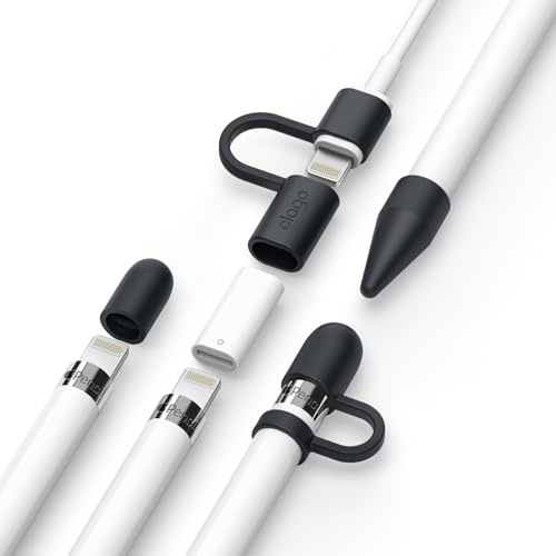 elago Apple-Pencil-Schutzset für Apple Pencil 1. Gen. | (Kappenhalter, Kappenersatz, Ladekabel-Adapterband, Stiftspitzenabdeckung), 4 Artikel im Lieferumfang Enthalten (Schwarz)
