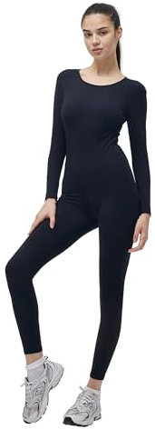 ONGASOFT Sexy Sport Jumpsuit für Damen Eng Lange Ärmel Rückenfrei Overall Leggings Yoga Bodysuit Workout Sportanzug Einteiliger