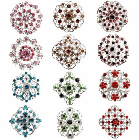 keland 12pcs Mix Set Crystal Brookes Flower Brook Collar Pin Corsage Bouquet Dekor Großhandel Lot DIY BROACH (color-2)