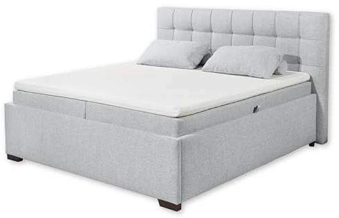 Stella Trading ARTOS 6 Boxbett 180x200 mit Bettkasten, Silber - Bequemes Doppelbett mit Kaltschaum Topper - 203 x 123 x 213 cm (B/H/T), (56-U22-89x)