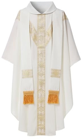FAD-4U Kirche katholische Priester Kaseln Gewänder für Kirche Masse Gewänder Robe mit Stola, Weiss/opulenter Garten, 130cm 144cm