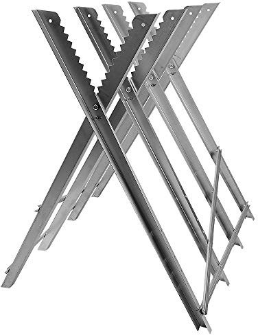 Willonin Sägebock, verstellbar, zum Schneiden von Holz, faltbar, Kettensägenständer, verzinkter Stahl mit 3/4 Stammhalterungen – Silber (4 Halterungen)