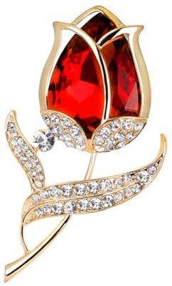 Clataly Kristall Blume Brosche Party Strass Broschen Schmuck für Frauen und Mädchen (Rot)