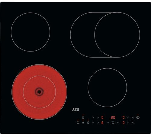 AEG 3000 Series Radiant Hob, Ceramic Hob, HRX64360C, 4 Cooking Zones, 49cm, Touch Control, Gas on Glass, Residual Heat Indicators, Built-in Hob, Black