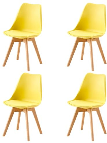 H.J WeDoo 4er Set Esszimmerstühle im Skandinavischen Stil, Moderne Farbenfrohe 6 Küchenstühle mit Weichpolsterung und Buchenholzbeinen,Zitronengelb