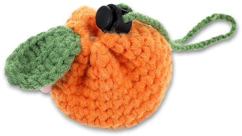 AOZUO Mini Sac à Monnaie pour Femme, Fil à Tricoter à la Main Orange Petit Sac à Main pour Femme, Mini Porte Monnaie pour Femme, Mignon Kawaii Fruit Petit Porte Monnaie Cadeaux