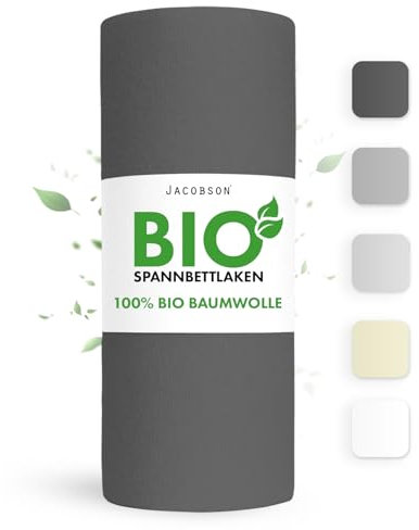 Jacobson Bio Spannbettlaken 120x200cm Baumwolle Spannbettlaken, GOTS zertifiziertes Bettlaken, 160g/m² Jersey Spannbetttuch (120x200, Anthrazit)