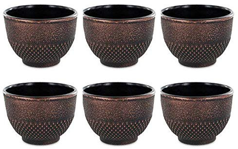 6 tasses en fonte de Chine noir & bronze 15 cl