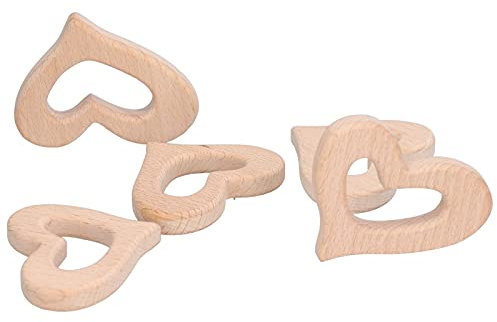 Nurnesy 5 Stücke DIY Baby Holz Beißring Spielzeug Herzförmige Polierte Halskette Anhänger Kunst Handwerk Zubehör