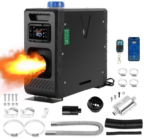 Fiqops Standheizung Diesel 8KW Dieselheizung 12V/24V DC Diesel Lufterhitzer standheizung 5L mit Bluetooth APP & Fernbedienung & LCD Display für Auto Camping Wohnmobil Schwarz