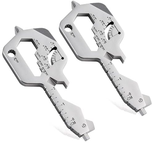 Groninog 2 PCS, 20 IN 1 Key Shaped Multitools, Key Shaped Pocket Tool, Stainless Steel Utility Gadget, Gift for Men, Everyday Carry, Automotive, Home Improvement, Bottle Opener, Screw Driver, Silver