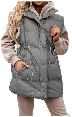 Akgukrseh Women's Fleece Long Gilets, Longline Faux Fur Jacket Funnel Neck Soft Bubbly Gilet Gilets Padded Sleeveless Puffer Down Coat Womens Body Warmer Vest