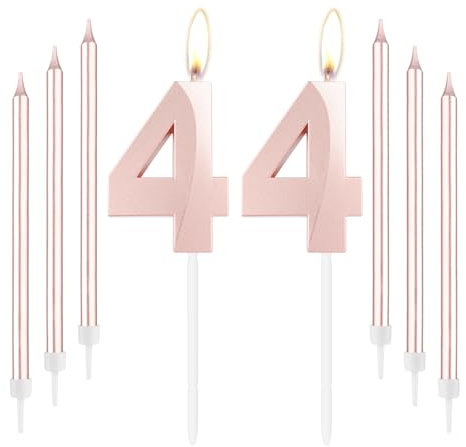 mciskin Rose Gold 44 Birthday Candles-Number 44 Candle for Cake with Long Thin Candles Set, Rose Gold Cake Topper for Women 44th Birthday Decorations Supplies,44th Wedding Anniversary Decorations