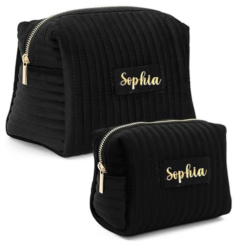 ZZTINGC Trousse De Maquillage Personnalisée Avec Nom, Trousse De Toilette De Voyage Personnalisée For Femme, Trousse De Rangement Cosmétique, Pochette De Maquillage, Trousse De Maquillage De(Black)