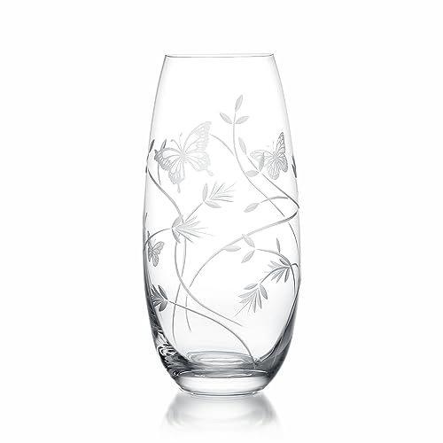 BRILANT Butterfly Glasvase Zylinder Runde Hohe Glas - Blumenvase Modern, Zylindervase, Durchsichtige Vase für Elegante Akzente (25 cm)