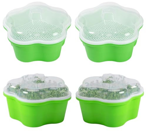 4 Pièces Boîte De Plantation Hydroponique, Plateaux De Germination De Graines Avec Couvercle, Bac à Germination pour Semences, Germoir Avec Couvercle, pour Cultiver Des Semis, Des Germes (Vert)