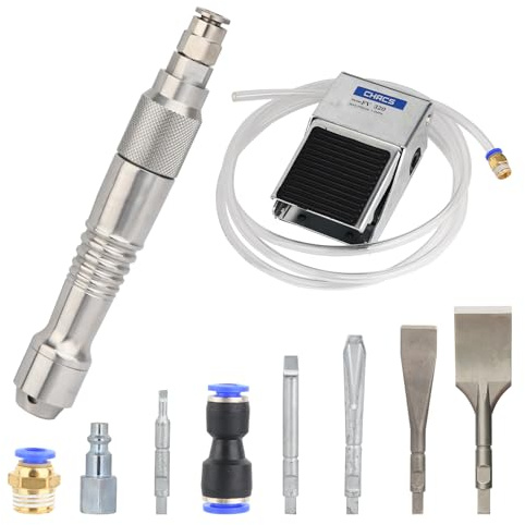 Micro Air Flux Chipper for Removing Plaster Welding Slag Stone and Wood Carving with Foot Switch and 5 Chisels WL-12595K