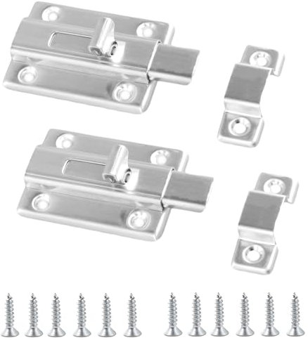 2 Pcs 3 Inch Door Lock Small Bathroom Lock Bolt Stainless Steel Sliding Gate Bolt Heavy Duty Slide Door Latch with Screws for Internal Doors Bedroom Toilet Loft Hatch