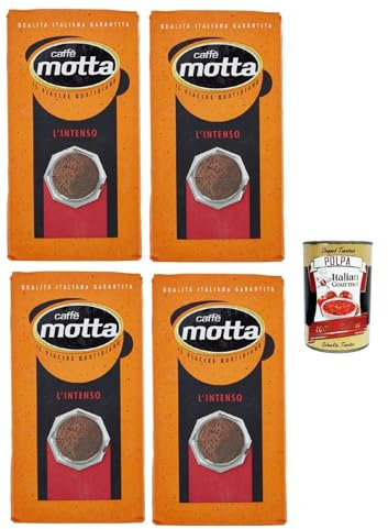 Motta Caffe L'Intenso, Caffè Macinato, caffe' italiano, Caffè Macinato, Italian Café moulu, convient pour cafetière Moka, Lot de 4x 250 gr + Italian Gourmet polpa