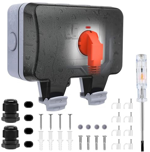 Aussensteckdose Wasserdicht IP66 2 Fach Outdoor Steckdose Außensteckdose mit Schalter Kontrollleuchte, Wandsteckdose Feuchtraum Aufputz Gartensteckdose Staubdicht Wetterfest mit Klappdeckel
