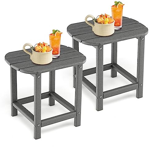 COSTWAY Set di 2 Tavolini Laterale Giardino, Tavolo Esterno Rettangolare in Legno, per Giardino Esterno Piscina, Portata 91 kg