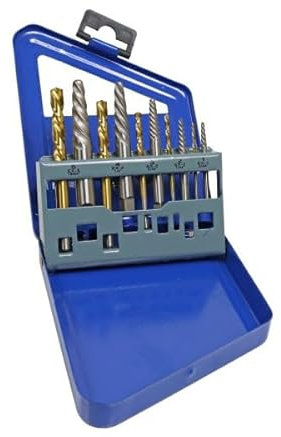 US PRO 10-Piece Left Hand Drill Bit and Screw Extractor Set, HSS-G, Titanium Finish, with Storage Case