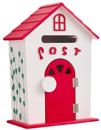 rockible Niedliche Briefkasten Wandmontage, Dekorativer Briefkasten Bunt, Blockhaus-Holzbriefkasten, Kindergarten-Kummerkasten, Abschließbarer Sicherheits Vorschlagsbox für Zuhause Gemeinde, Rot