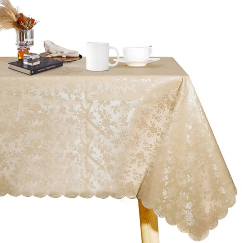 DASIAUTOEM Tischdecke Abwaschbar, PVC Tischdecke Wasserdicht Wachstischdecke Wetterfest für Esszimmer Outdoor Garten Hochzeiten Party (Champagner Golden, 100X140CM)