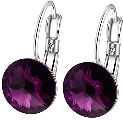 Creolen Weißgold 585, Frauen Creolen aus 14 Karat Weißgold mit rundem Amethyst