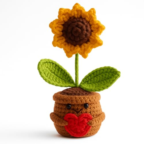 Gehäkelte Blumen, Pocket Hug Positive Sonnenblume, Handgemachte Sonnenblumen Deko, Emotional Support Geschenk für Frauen, Familien und Freunde, Kreative Geschenkidee für Geburtstag und Weihnachten