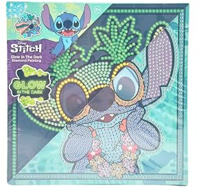Disney Stitch Diamantmålningsset | Glow in the Dark Canvas 19 x 19 cm | Stitch pysselset för barn från 6 år | Diamantmålningsset med tillbehör | lysande mosaikbild för egendesign