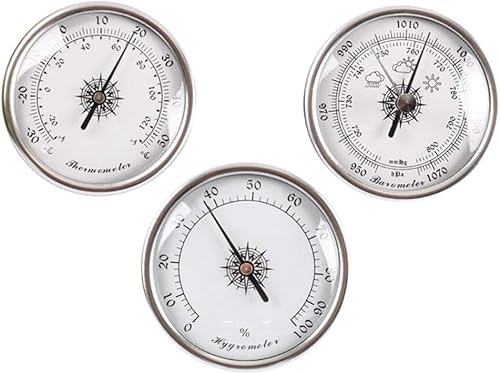 Jiyisi 3pcs / Set Barometer Thermometer Hygrometer Barometer Indoor Outdoor Barometer Wetterbarometer, Silver