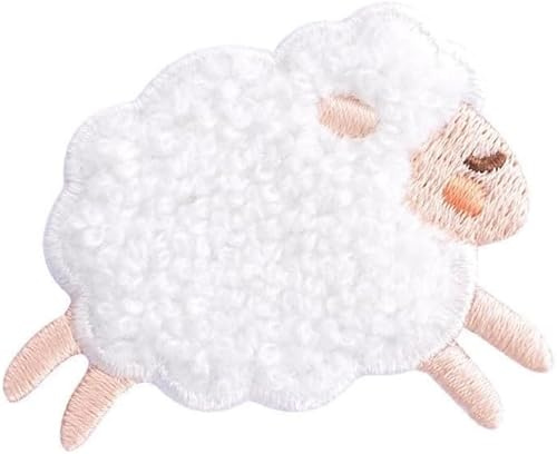 Stickerei-Aufnäher, weißes Schaf, recht, Plüsch, zum Aufbügeln, niedlicher Bär, Cartoon-Kleidung, Applikationen, kreative Tierabzeichen, Applikationen, DIY, Nähen, bestickte Applikation