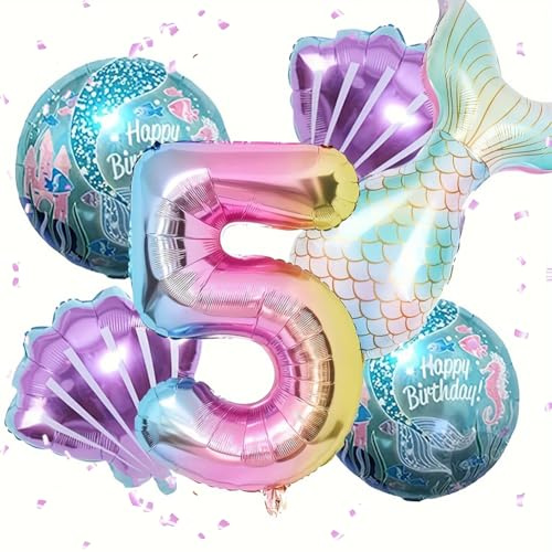 Luftballon Meerjungfrau, 6 Stück Meerjungfrau Luftballons 5, 5 Jahr Kindergeburtstag Deko Mädchen, Meerjungfrau Geburtstag Deko, Meerjungfrau Folienballon für Kindergeburtstage und Weihnachtsfeiern