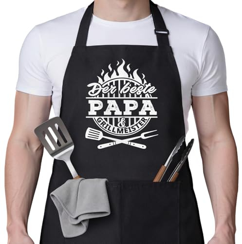 Geschenk für Papa, Papa Geburtstagsgeschenk, Grillmeister Grillschürze | Papa Weihnachten Geschenk,Vatertagsgeschenk,Grillschürze 68×78 cm Polyester waschbar strapazierfähig BBQ Schürze Grillzubehör