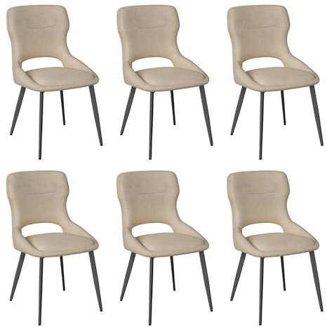 WOLTU Esszimmerstühle 6er Set gepolstert, mit Ausschnitt Rückenlehne, Samt | Küchenstühle, für Esszimmer, Küche, Schlafzimmer, Khaki