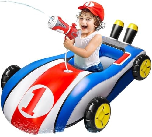 Krmoau Galleggiante per Piscina per Bambini - Divertente Gioco Estivo con Spruzzatore a Forma di Macchina | Auto Gonfiabile per Nuoto per Bambini,per Cortile, Mare, Acquatico, Regali per