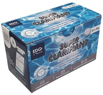 EDG by AQUALUX INTERNATIONAL - Super Clarifiant Floculant Piscine - Universel - Compatible Cartouche et Poche - Spécial Eaux Troubles - 10 Pastilles de 20g