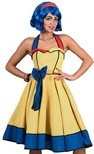 Popart Retro Neckholder Kleid für Damen - Gelb - Gr. 44 46