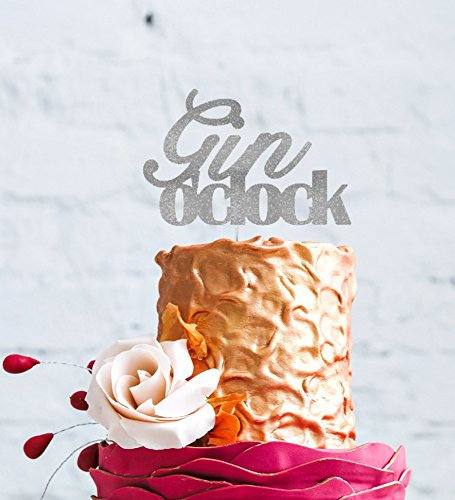 Gin O'Clock Cake Topper - Glittery Silver Hen Party Cake Topper