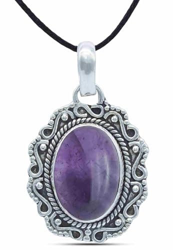mantraroma Kettenanhänger 925 Silber Amethyst lila Stein Edelstein Damen Sterling Silber Halskette Anhänger Geschenk (MAH-106-01)