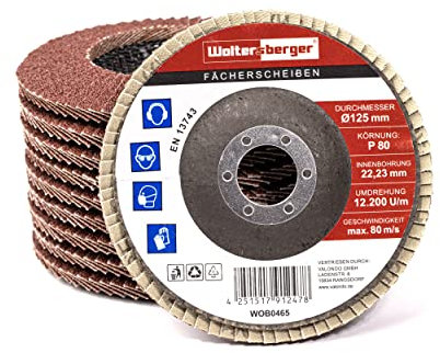 Woltersberger® Fächerscheiben | Ø 115mm | Korn 100 | 10 Stück | Braun für Metall & Holz Fächerschleifscheibe Schleifmop Lamellenscheiben Schleifscheiben