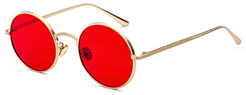 Inlefen Sonnenbrille Männer Frauen Runde Retro Vintage Kreis Stil Sonnenbrille Farbige Metallrahmen Brillen Gold rot