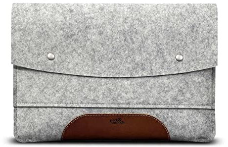 Pack & Smooch iPad Pro 12.9 avec Smart Cover Case Sleeve Housse en Feutre De Laine 100% Mérinos Et Cuir Naturel à Tannage Végétal Gris/Marron Clair