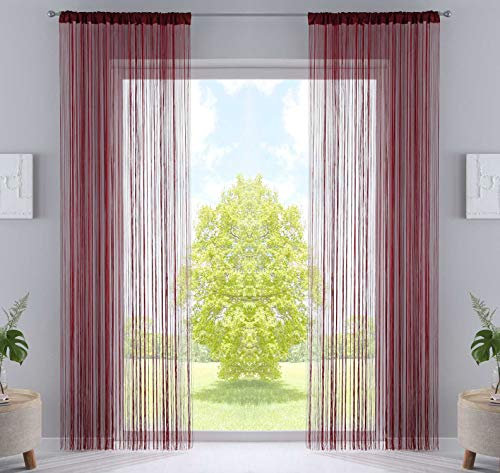 2er Set Fadengardine, HxB 250x140 cm, Bordeaux mit Tunneldurchzug und eingenähtem Kräuselband, geeignet für Gardinenstangen und Gardinenschienen Fadenvorhänge Fadenstores Raumteiler, 20303CN2